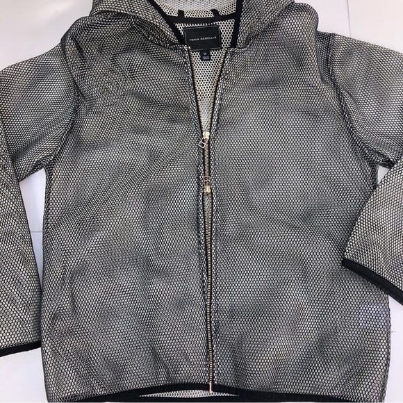 Tonia Debellis silver grey net jacket Designer Longsleeve Mesh Hooded Zip - Picture 7 of 14